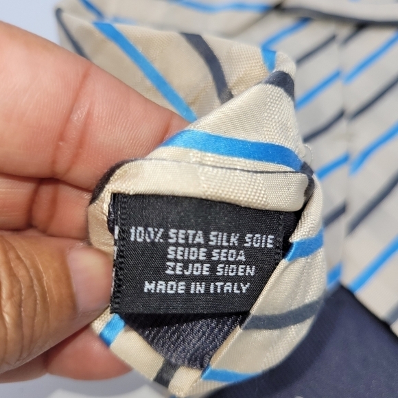 DOLCE & GABBANA Vintage SilK Cream Shimmery and Turquoise Stripped Tie - Picture 14 of 15